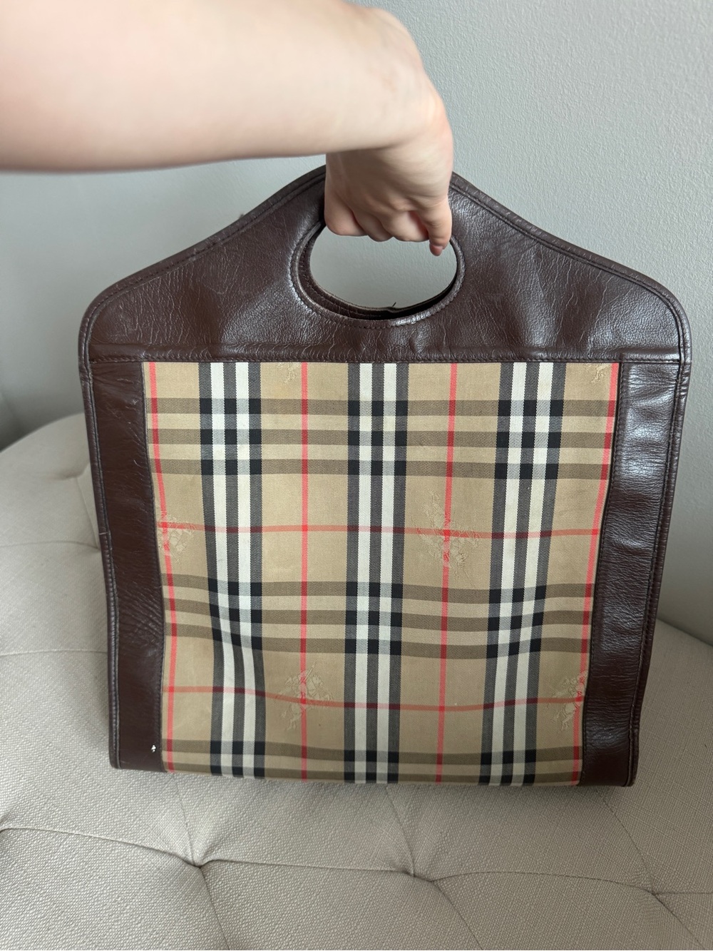 Authentic Burberry Beige Check Tote with Dark Brown Leather Trim - Picture 3 of 3